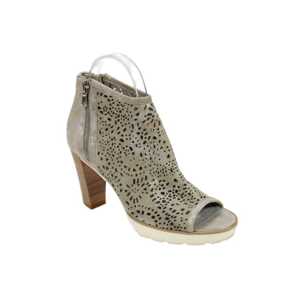 Rinaldi Womens Floral Cutout Peep Toe Zip Heeled Booties Beige Size 7